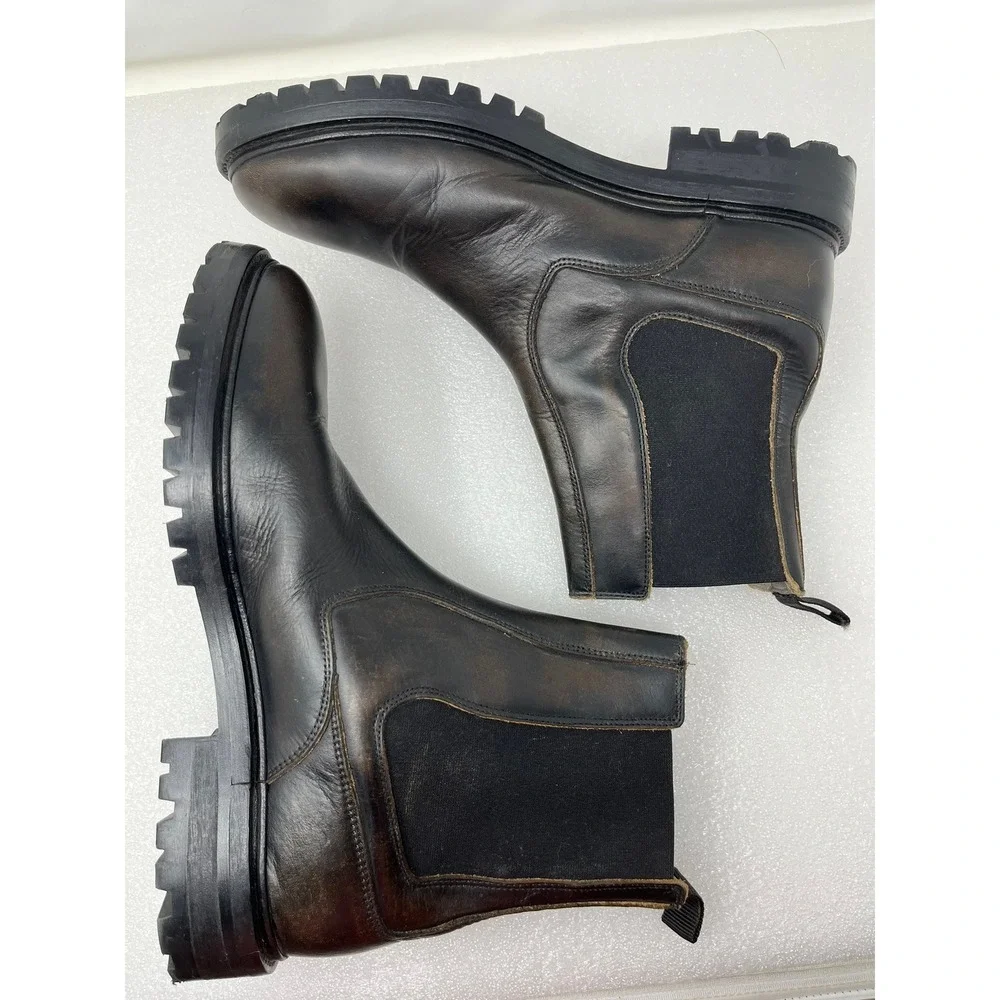 AllSaints Mens 11 Leather Chelsea Boots Dark Brown Lug Sole Distressed 01-11-94